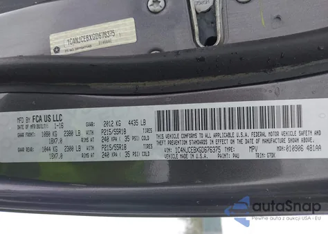 2016 Jeep Compass Latitude z USA, uszkodzony, nr VIN 1C4NJCEBXGD676375